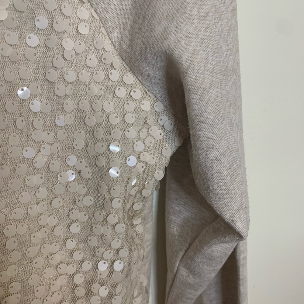 Iris Basic Cream Sequins Crew Neck Sweatshirt Top - image 5